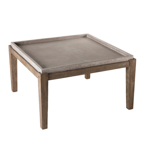 Macabane - Table basse carrée Plateau en béton 83x83cm pieds en Acacia - Table De Jardin Design