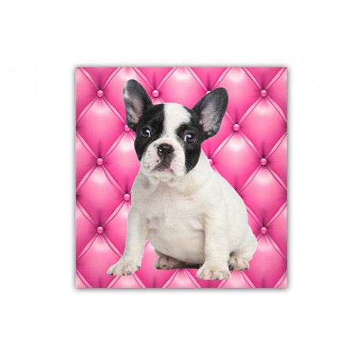 3S. x Home - Tableau Animaux Chien Bulldog Fond Rose Capitonné 50X50 cm - La Déco Design